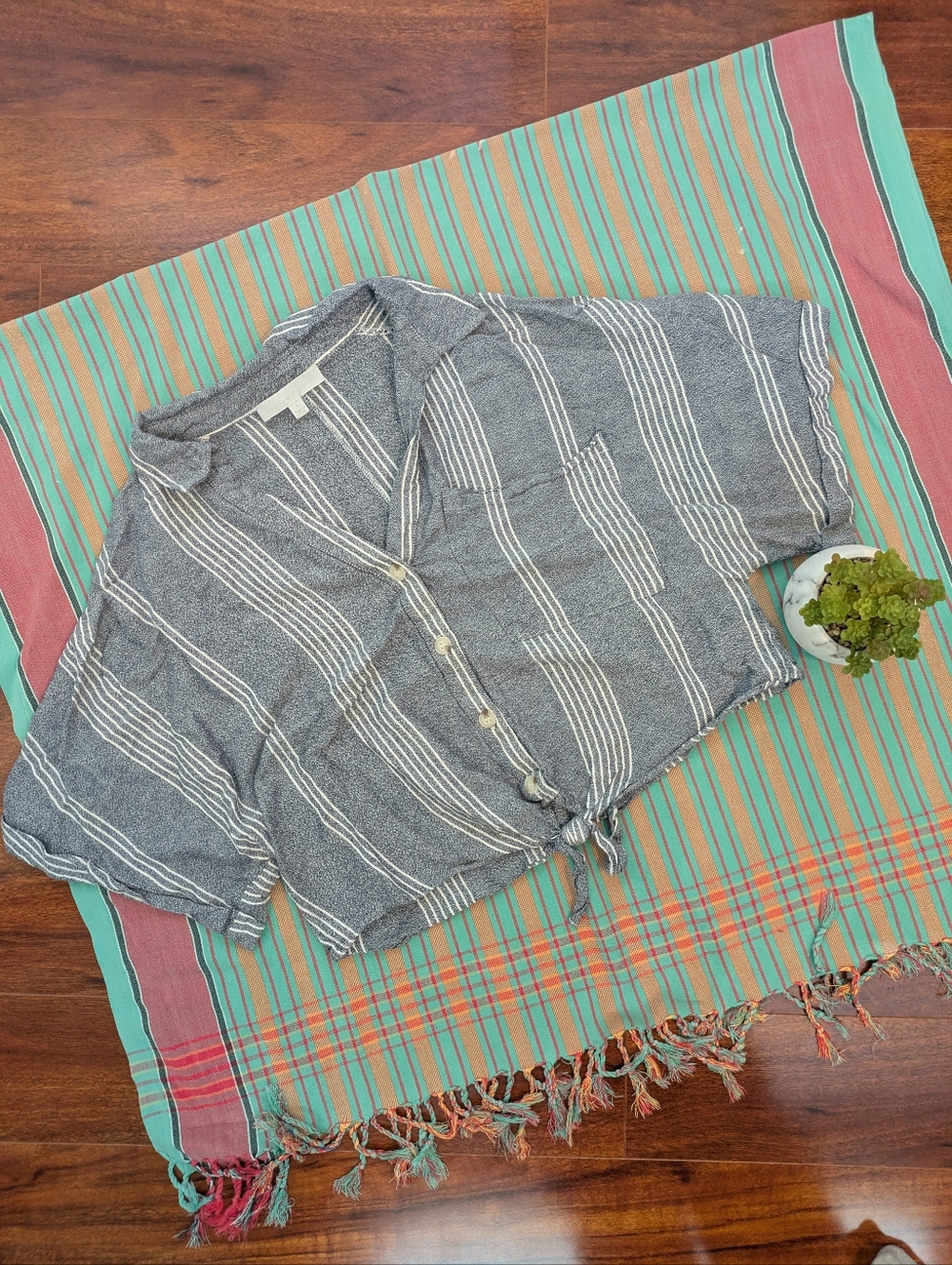 Adyson Parker Striped Crop Top in Gray and White